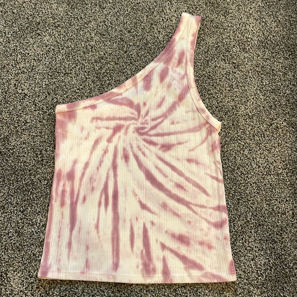 Pink and white tie-dye, one strap tank top